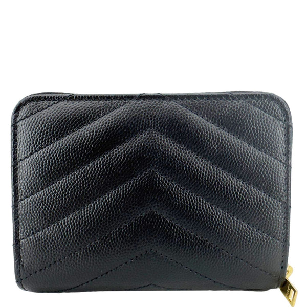 YVES SAINT LAURENT Cassandre Leather Zip Around Compact Wallet Black