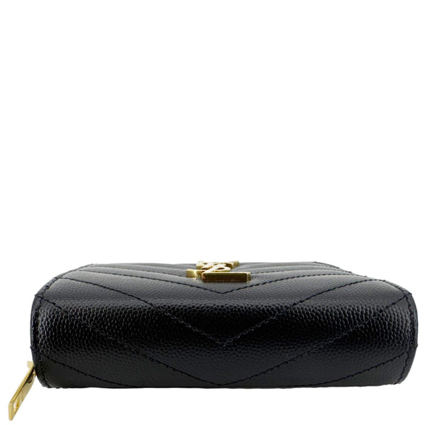 YVES SAINT LAURENT Cassandre Leather Zip Around Compact Wallet Black