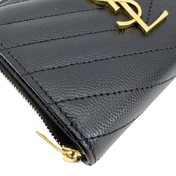 YVES SAINT LAURENT Cassandre Leather Zip Around Compact Wallet Black