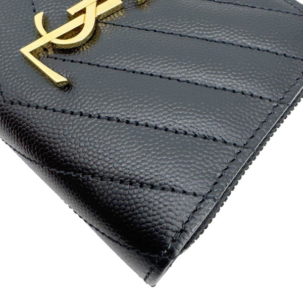 YVES SAINT LAURENT Cassandre Leather Zip Around Compact Wallet Black