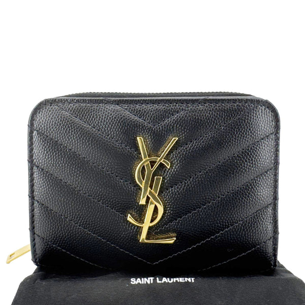 YVES SAINT LAURENT Cassandre Leather Zip Around Compact Wallet Black