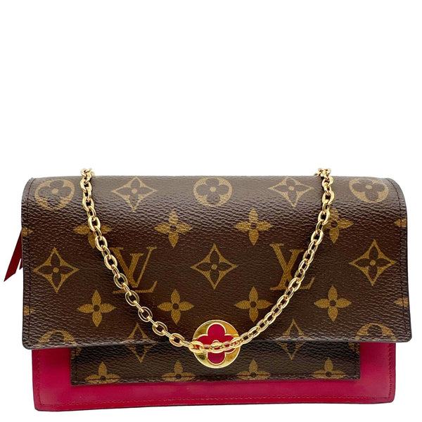 LOUIS VUITTON Flore Monogram Canvas Chain Wallet Fuchsia