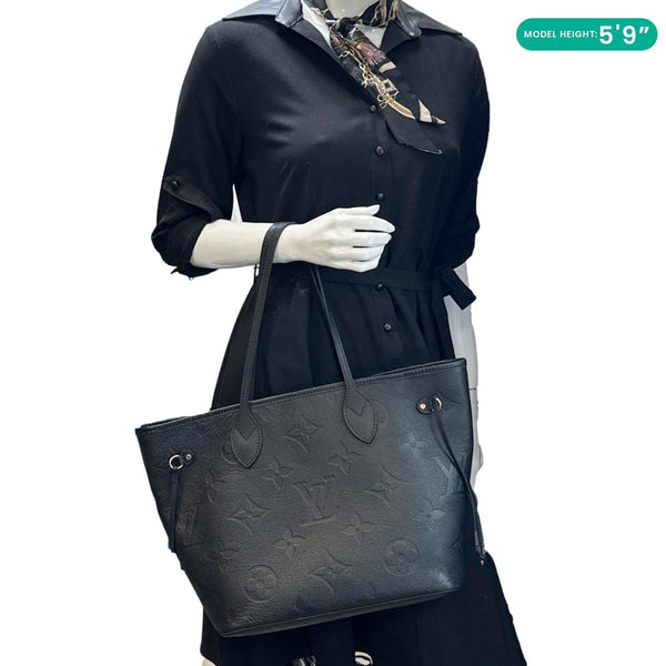 LOUIS VUITTON Neverfull MM Empreinte Leather Tote Shoulder Bag Black