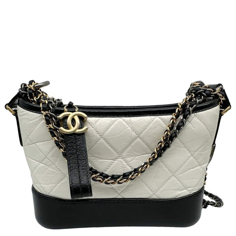 CHANEL Gabrielle Small Quilted Calfskin Leather Hobo Bag White