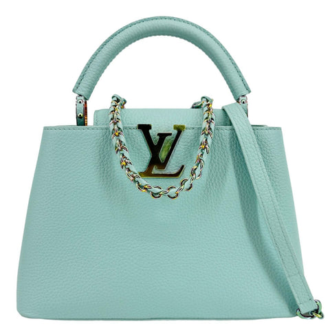 LOUIS VUITTON Capucines BB Taurillon Leather Satchel Bag Turquoise