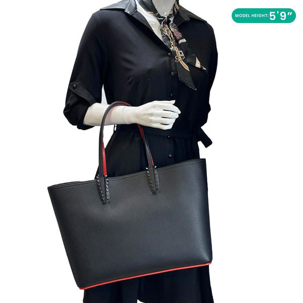 CHRISTIAN LOUBOUTIN Cabata Studded Calfskin Leather Tote Bag Black