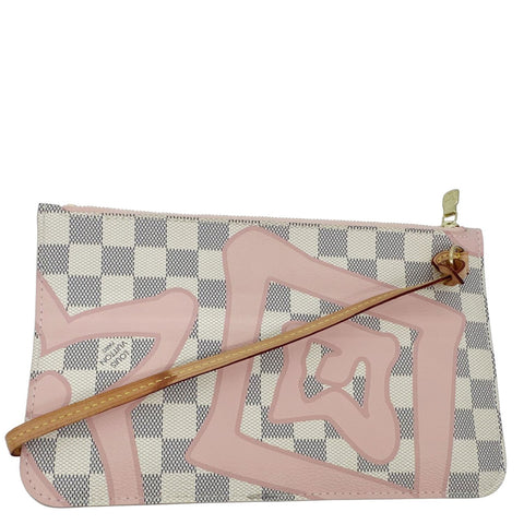 LOUIS VUITTON Tahitienne Pochette Wristlet Pouch Damier Azur Neverfull MM Pink
