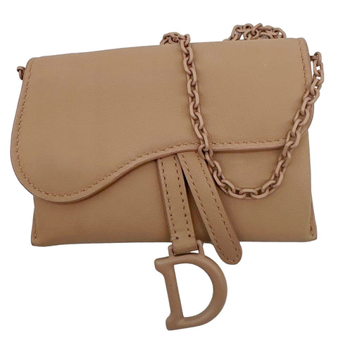 CHRISTIAN DIOR Nano Saddle Ultra Matte Calfskin Leather Chain Pouch Pink