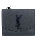 YVES SAINT LAURENT Uptown Compact Flap Grained Leather Wallet Black