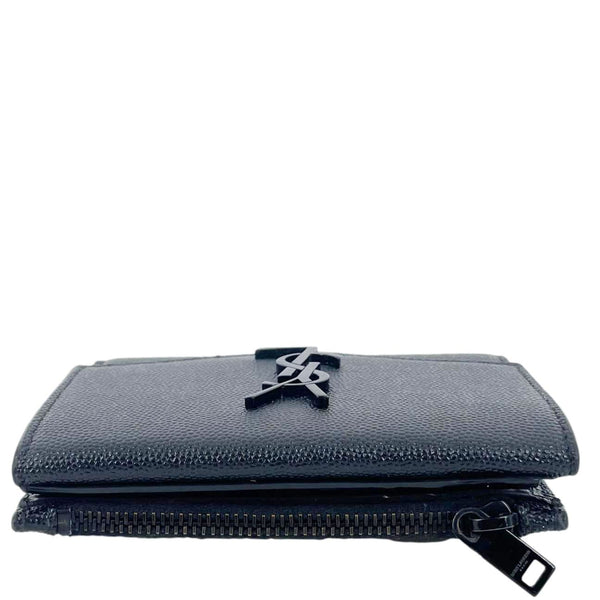 YVES SAINT LAURENT Uptown Compact Flap Grained Leather Wallet Black