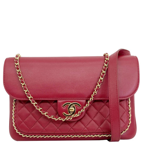 CHANEL CC Unchained Flap Quilted Lambskin Leather Crossbody Bag Red