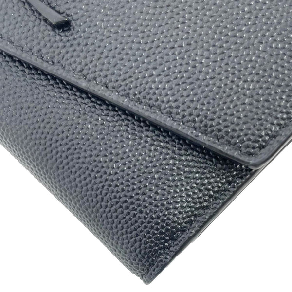 YVES SAINT LAURENT Uptown Compact Flap Grained Leather Wallet Black