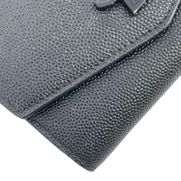YVES SAINT LAURENT Uptown Compact Flap Grained Leather Wallet Black
