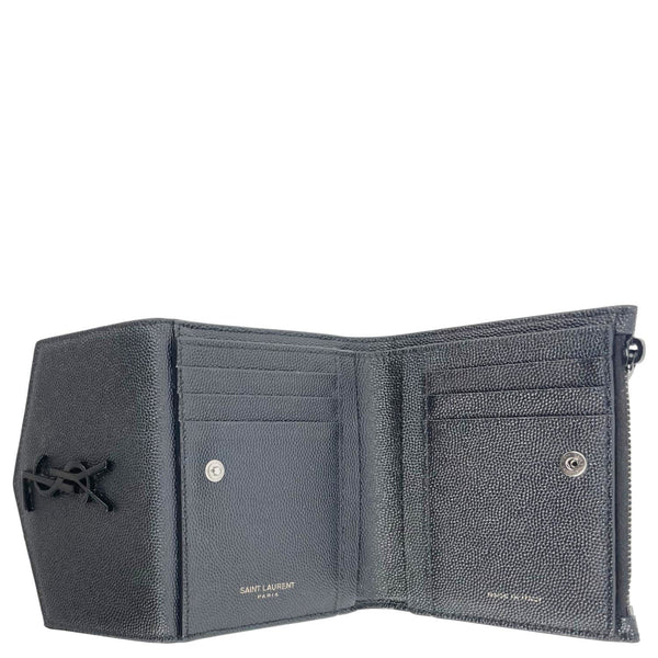 YVES SAINT LAURENT Uptown Compact Flap Grained Leather Wallet Black