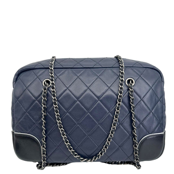 CHANEL Medium Two Tone Quilted Calfskin Leather Chain Camera Crossbody Bag Blue