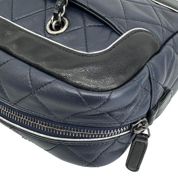 CHANEL Medium Two Tone Quilted Calfskin Leather Chain Camera Crossbody Bag Blue