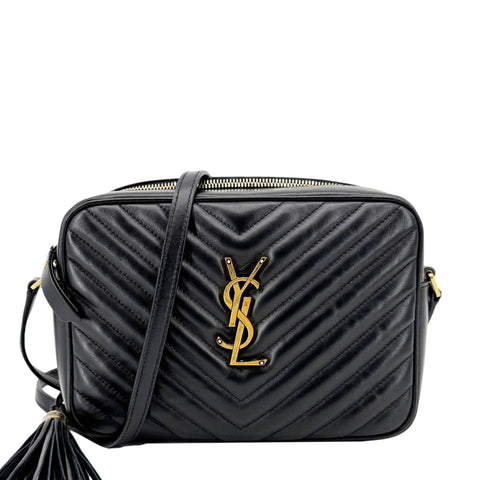 YVES SAINT LAURENT Lou Chevron Leather Camera Bag Black