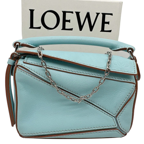 LOEWE Puzzle Nano Calfskin Leather Shoulder Bag Blue