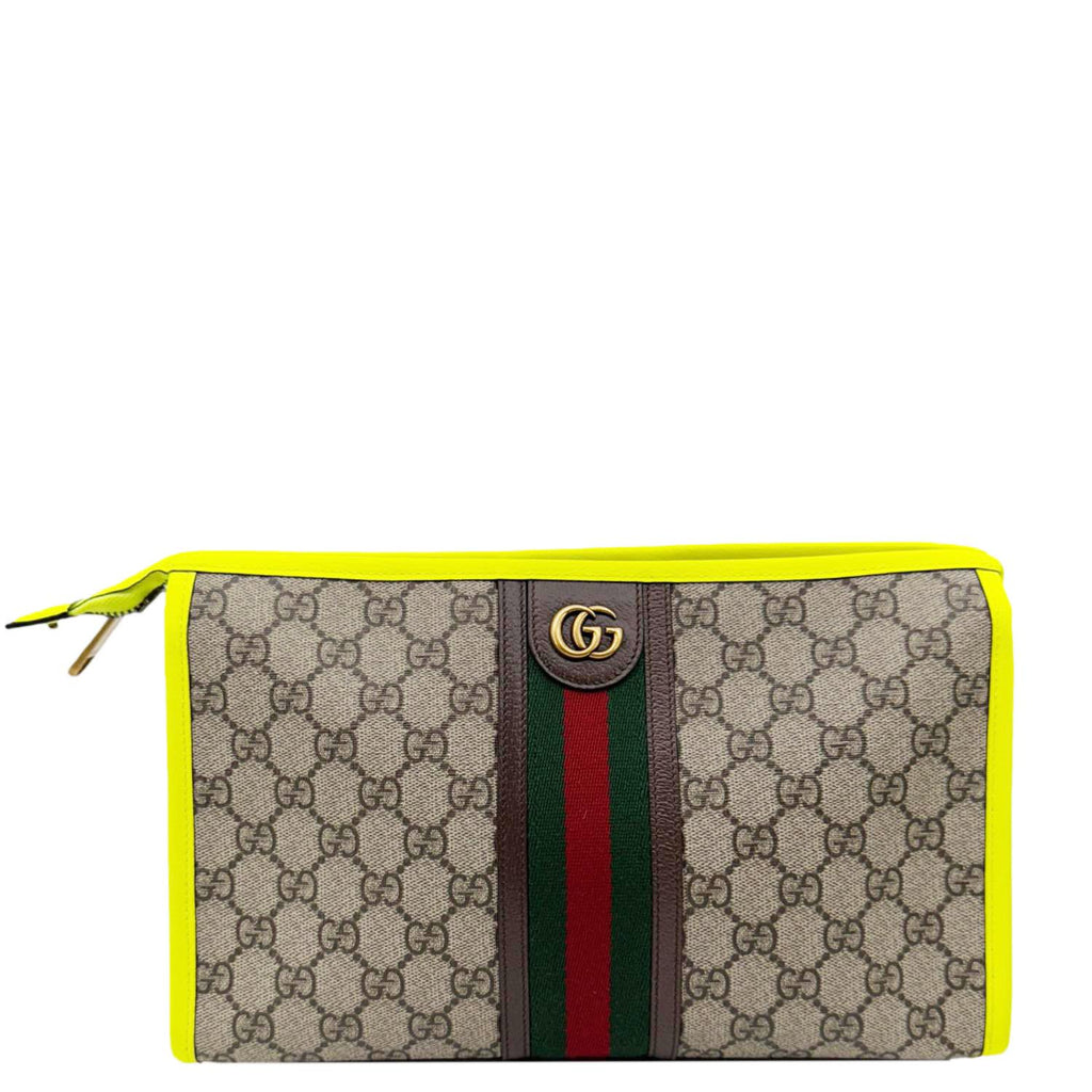 GUCCI Ophidia GG Supreme Toiletry Case Neon Yellow 598234