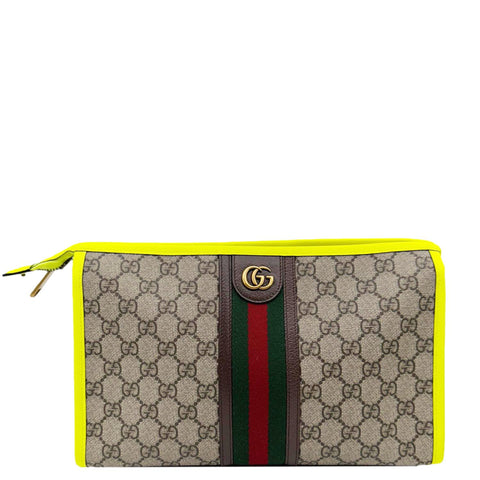 GUCCI Ophidia GG Supreme Toiletry Case Neon Yellow 598234