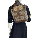 GUCCI Retro Interlocking G Buckle GG Supreme Azalea Calfskin Backpack Beige 674147