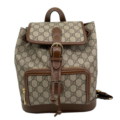 GUCCI Retro Interlocking G Buckle GG Supreme Azalea Calfskin Backpack Beige 674147