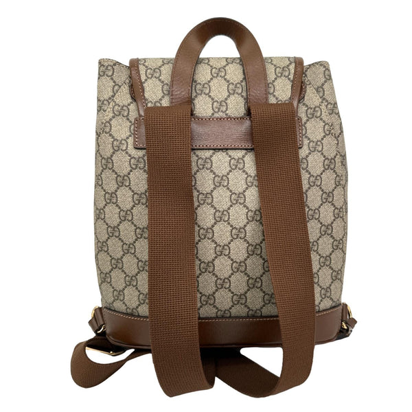 GUCCI Retro Interlocking G Buckle GG Supreme Azalea Calfskin Backpack Beige 674147