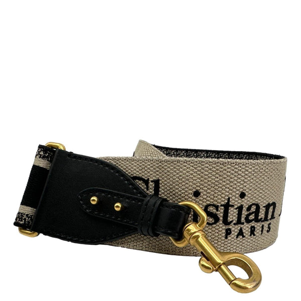 CHRISTIAN DIOR Embroidered Oblique Canvas Shoulder Strap Black