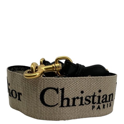 CHRISTIAN DIOR Embroidered Oblique Canvas Shoulder Strap Black
