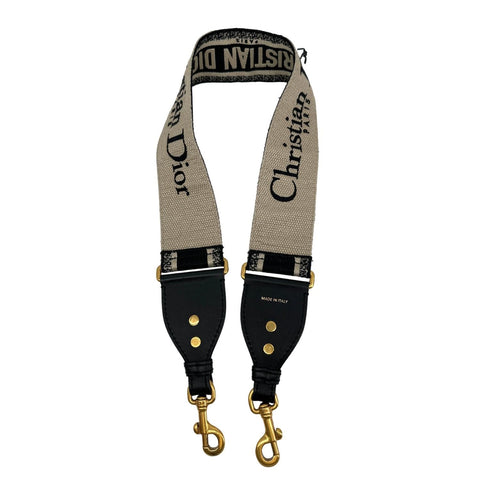 CHRISTIAN DIOR Embroidered Oblique Canvas Shoulder Strap Black