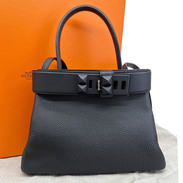 HERMES Medor Clous Togo Swift Leather Crossbody Bag Black