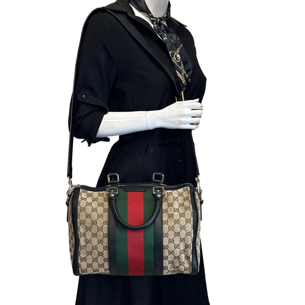 GUCCI Vintage Web Original GG Boston Satchel Bag Beige 247205