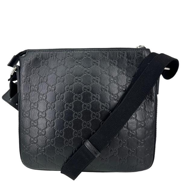 GUCCI GG Signature Leather Messenger Bag Black 406410
