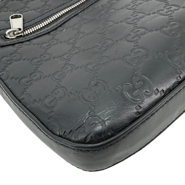 GUCCI GG Signature Leather Messenger Bag Black 406410