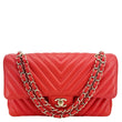 CHANEL Classic Double Flap Medium Chevron Leather Shoulder Bag Orange