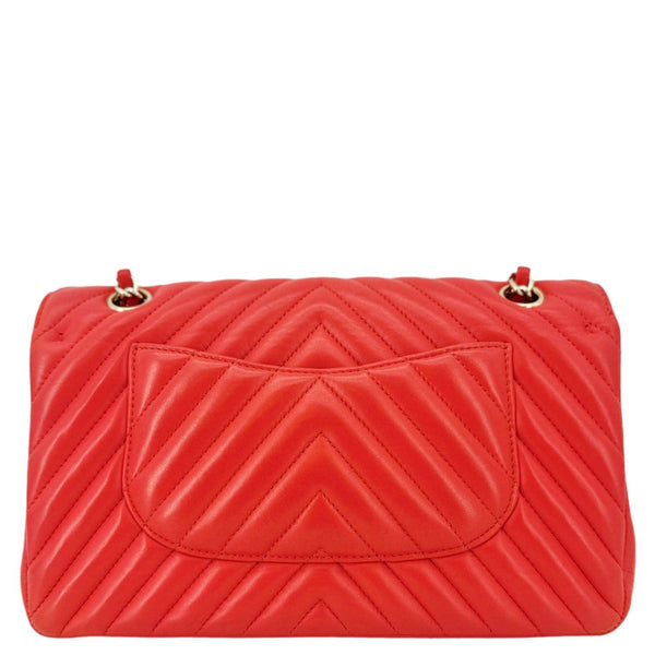 CHANEL Classic Double Flap Medium Chevron Leather Shoulder Bag Orange