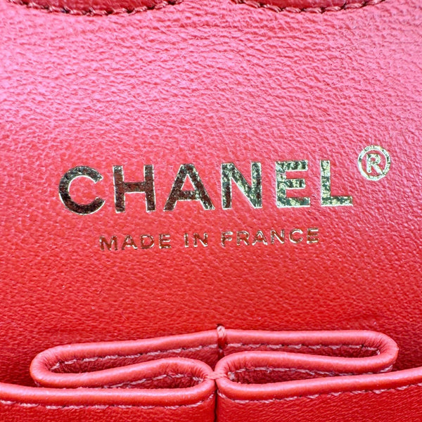 CHANEL Classic Double Flap Medium Chevron Leather Shoulder Bag Orange