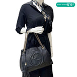 GUCCI Soho Pebbled Leather Shoulder Bag Black 308982