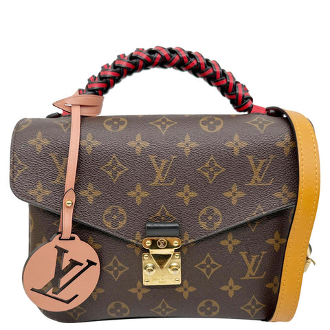 LOUIS VUITTON Metis Pochette Braided Handle Monogram Canvas Crossbody Bag Brown