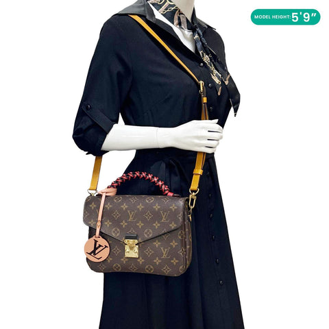 LOUIS VUITTON Metis Pochette Braided Handle Monogram Canvas Crossbody Bag Brown