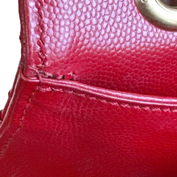 YVES SAINT LAURENT Envelope Flap Chevron Grain De Poudre Chain Shoulder Bag Red