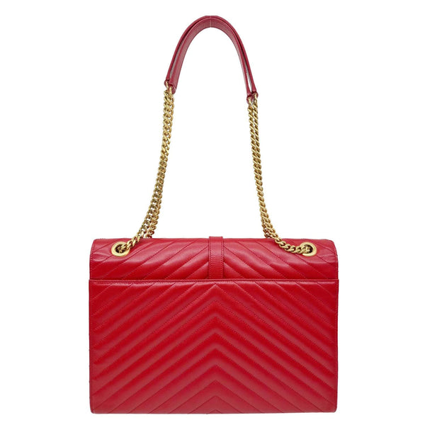 YVES SAINT LAURENT Envelope Flap Chevron Grain De Poudre Chain Shoulder Bag Red