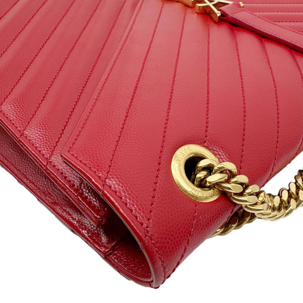 YVES SAINT LAURENT Envelope Flap Chevron Grain De Poudre Chain Shoulder Bag Red