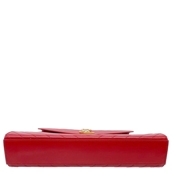 YVES SAINT LAURENT Envelope Flap Chevron Grain De Poudre Chain Shoulder Bag Red
