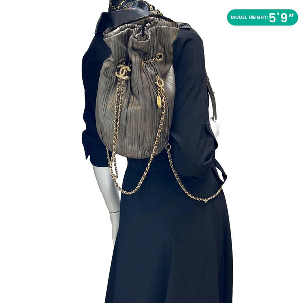 CHANEL Coco Pleats Leather Backpack Copper