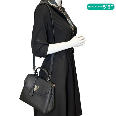 LOUIS VUITTON Lockme Ever BB pebbled Leather Shoulder Bag Black