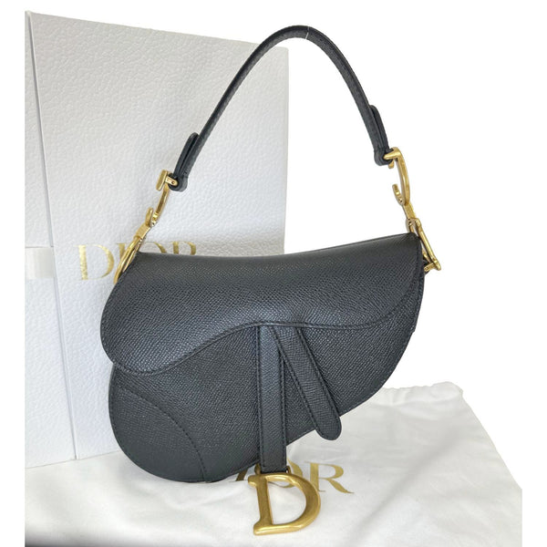 CHRISTIAN DIOR Saddle Mini Grained Calfskin Leather Shoulder Bag Black