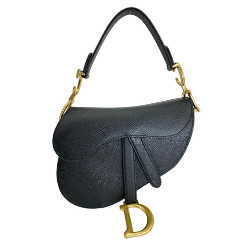 CHRISTIAN DIOR Saddle Mini Grained Calfskin Leather Shoulder Bag Black