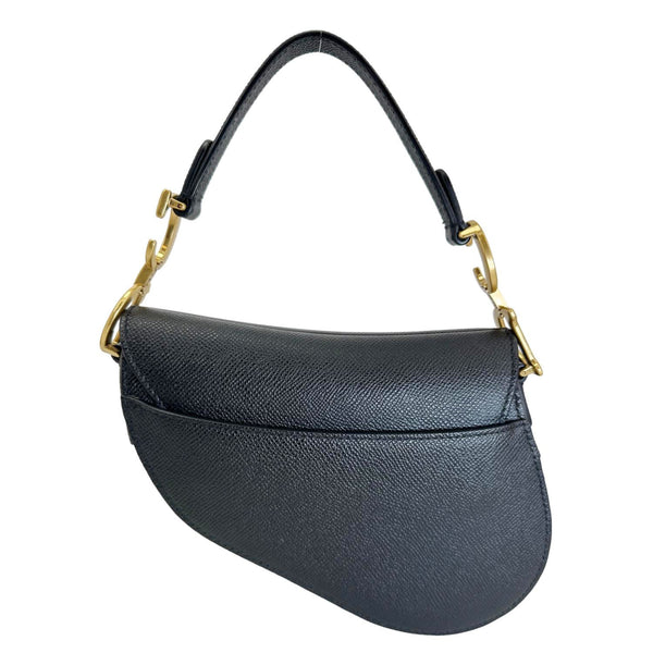 CHRISTIAN DIOR Saddle Mini Grained Calfskin Leather Shoulder Bag Black
