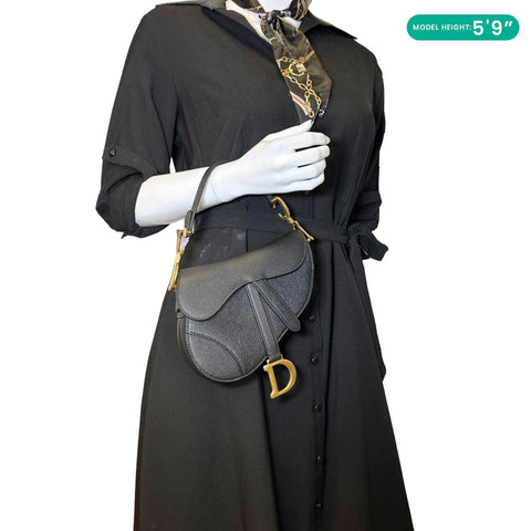 CHRISTIAN DIOR Saddle Mini Grained Calfskin Leather Shoulder Bag Black